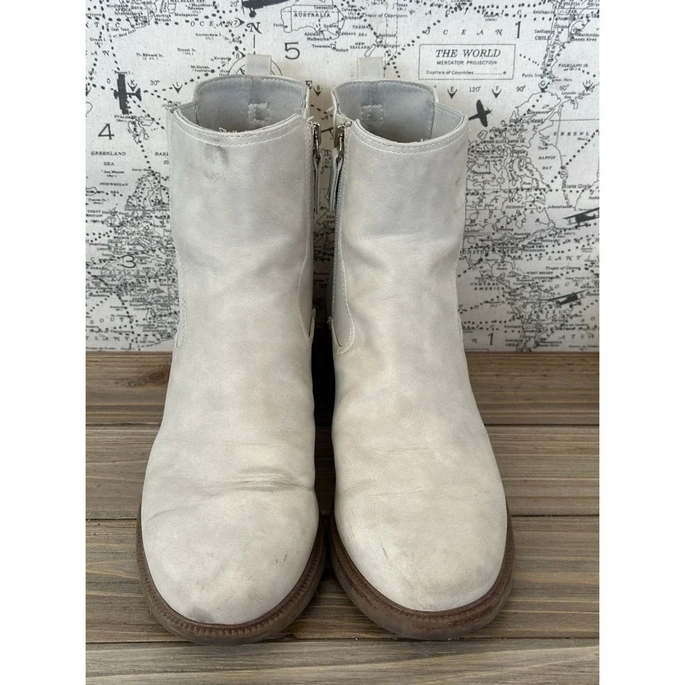 Dr. Scholl's Redux Ankle Boots Cream Heeled Office Grunge Women's Sz 10 M